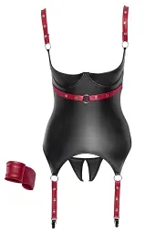 Комплект Cottelli Bondage Basque otwarte, S (чорний з червоним) - мініатюра 5
