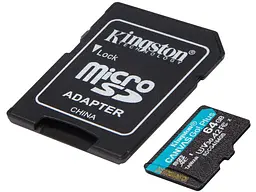 Карта пам'яті Kingston microSD C10 UHS-I U3 A2 V30 + SD Adapter 64 GB (SDCG4/64GB) - мініатюра 2