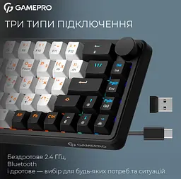 Бездротова механічна ігрова клавіатура GamePro MK-210-B Pro Black-White QLAB Orange Switches Hot-Swap - мініатюра 5