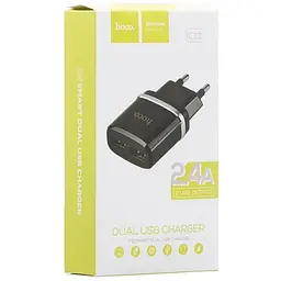 Мережевий зарядний пристрій Hoco C12 2 USB + USB Cable Type-C 2.4 A Black - мініатюра 2