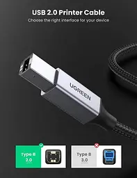 Кабель UGREEN US369 USB 2.0 to USB type B USB Printer Cable для принтерів, сканерів, БФП 1.5 м Black (80802) - мініатюра 6