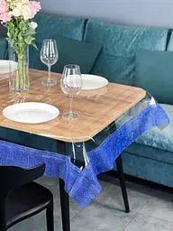 Скатертина силіконова з синьою стразовою стрічкою 270х180 см - мініатюра 4
