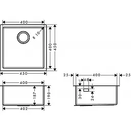 Кухонна мийка Hansgrohe S719-U400 під стільницю 450x450 Stainless Steel 43425800, Нержавіюча сталь - мініатюра 2