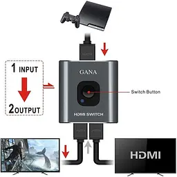 HDMI спліттер / комутатор двонаправлений на 2 порти GANA HD 4K 3D 1080P Switch перемикач розгалужувач - мініатюра 4