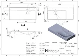 Умивальник Miraggio VIOLA 1000 R (8813427) Miramarble, Глянцевий, Накладний/Підвісний/Врізний, Білий - мініатюра 2
