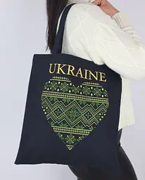 Шоппер з вишивкою UKRAINE зелене серце, еко сумка для покупок, сумка для покупок вишита - мініатюра 3
