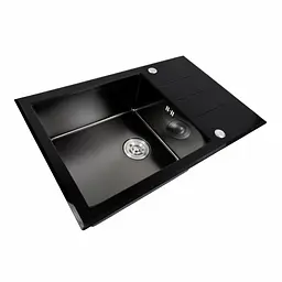 Кухонна мийка скляна CM 78x50 PVD Platinum Handmade чорна, Чорний - мініатюра 4