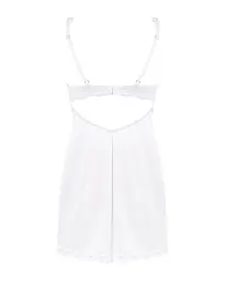Сорочка Obsessive Amor Blanco underwire chemise & thong,L/XL, біла, мереживний ліф, стрінги в наборі - мініатюра 4