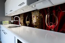 Кухонний фартух Happy Pocket Леопарди та Вино для кухні наклейка Абстракція Тварини Червоний 60х300 см Z180445