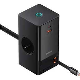 Мережевий зарядний пристрій Baseus PowerCombo Digital PowerStrip 2AC+1U+1C+Retractable-C 65W Black (PSLR000301) EU [96292] - мініатюра 3