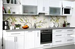 Вініловий кухонний фартух Квіти яблуні Гілки наклейка для кухні листя рослини Зелений Happy Pocket Z181749
