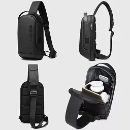 Однолямковий рюкзак через плече Bange BG-7221 7л Сумка-слінг з USB-роз'ємом Black (19374) - мініатюра 2