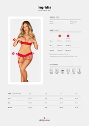 Комплект Obsessive Ingridia 2-pcs crotchless set XL/2XL, червоний, з доступом, відкриті груди - мініатюра 5