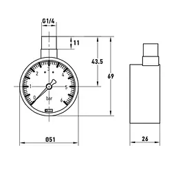 Манометр радіальний Koer KM.630R 1/4'' (D 50мм 0-6 bar, різьба зверху корпусу) KR4762 - мініатюра 2