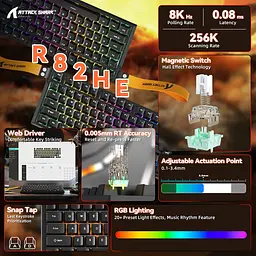 Ігрова дротова магнітна клавіатура Attack Shark R82 / Дротове підключення / Magnetic Switch / Black - мініатюра 6