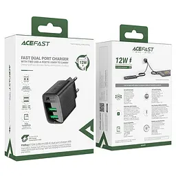 Мережевий зарядний пристрій ACEFAST A86 12W (USB-A+USB-A) dual port charger чорний - мініатюра 2