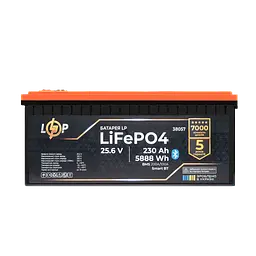 Акумулятор LP LiFePO4 25,6V - 230 Ah (5888Wh) (BMS 200A/100А) пластик Smart BT