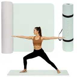 Килимок спортивний Actiget TPE 183 x 61 x 0.6 см для йоги та фітнесу ACT0024 Mint/Grey - мініатюра 2