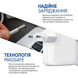 Зарядний пристрій для макбука 60W, MagSafe (L-tip), білий блок живлення, зарядний пристрій для ноутбука + магнітний кабель, швидка зарядка, адаптер живлення Apple MacBook (ARS12028) - мініатюра 2