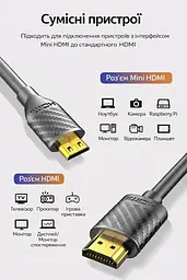 Кабель HDMI - miniHDMI 2 метра ULEN 4K двонаправлений швидкісний 18 Gbps шнур перехідник - мініатюра 3