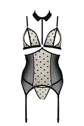 Корсет з відкритими грудьми Passion DOMINICA CORSet L/XL beige пажі для панчіх стрінги - мініатюра 3