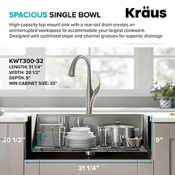 Кухонна мийка Kraus Kore KWT300-32, Нержавіюча сталь - мініатюра 6