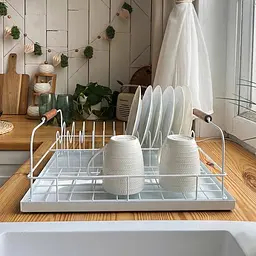 Сушарка для посуду Nice & Cozy Garret з піддоном металева біла - мініатюра 2