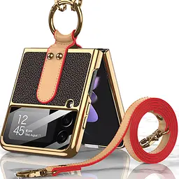 Шкіряний чохол GKK with ring and strap для Samsung Galaxy Z Flip4 Brown - мініатюра 2