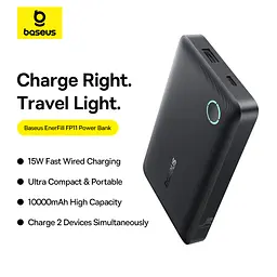 Зовнішній акумулятор Baseus EnerFill FP11 Power Bank 10000mAh 15W Cosmic Black (Includes Simple Type-C to Type-C Cable 20V/3A 30cm Black) (P1008210C123-00) - мініатюра 8