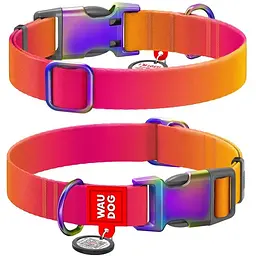 Нашийник для собак нейлоновий Waudog Nylon з QR адресником Recycled градієнт S 1.5х25-35 cм помаранчевий