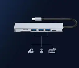USB-хаб 7в1 Концентратор XoKo RJ45 + HDMI + 2xUSB (Type-C / USB 3.0 / PD / Ethernet) - мініатюра 3