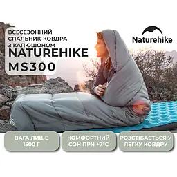 Спальний мішок з капюшоном Naturehike MS300 CNK2350WS023 лівий, сірий - мініатюра 6