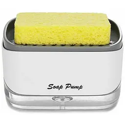 Дозатор для миючого засобу натискний білий диспенсер із губкою Soap pump and sponge
