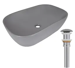 Раковина накладна Qtap Robin, Stone grey, прямокутна, з донним клапаном QTROB188SG49786 - мініатюра 1