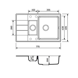 Кухонна мийка Adamant Anila Plus 775x495x200 old stone 100001406, Сірий - мініатюра 2