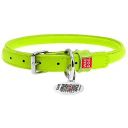 Нашийник для собак Waudog Glamour, круглий, шкіряний, з QR паспортом, XL, 45-53х1,3 см, салатовий
