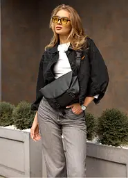 Жіноча сумка бананка Sambag Tirso Zard чорна 33 × 22 × 7 см (80551001)
