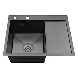 Кухонна мийка Kroner KRP Schwarze - 6350LHM PVD (3.0/1.0 мм) (CV031322) - мініатюра 2