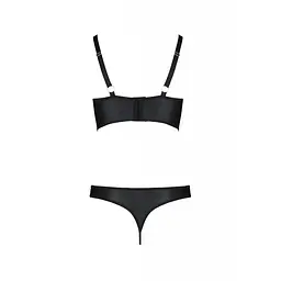Комплект из эко-кожи с люверсами и ремешками Passion Malwia Bikini, бра и трусики, 6XL/7XL, черный - миниатюра 2
