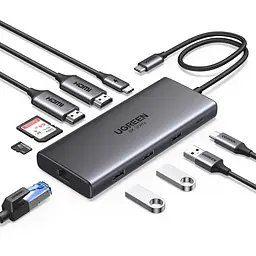 Док-станція USB3.2 Type-C --> HDMIx2,8K30Hz/4K60Hz/3xUSB-A/2xUSB-C 3.2/ RJ45/SD/TF/PD 100W CM639 - мініатюра 2