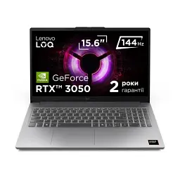 Ноутбук 15 Lenovo LOQ 15ARP10E (83S000ERRA) Luna Grey, 15.6 (1920x1080, IPS, 144 Гц), AMD Ryzen 5 150 (6х3.3-4.55GHz), 16GB DDR5, SSD 512GB, GeForce RTX 3050 6GB, LAN, Wi-Fi 6, BT 5.2, USB-C/2хUSB 3.2, HDMI, 57.5Wh, DOS