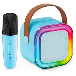 Bluetooth колонка караоке з мікрофоном синя колонка музична квадратна бездротова