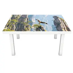Вінілова наклейка на стіл Орли Гори самоклеюча скелі Птахи Бежевий 65х120 см Happy Pocket Z181778