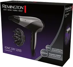 Фен Remington Ionic Dry, 2200Вт, 3 режими, дифузор, турмалінова іоніз-я, хол. обдув, сіро-чорний - мініатюра 5