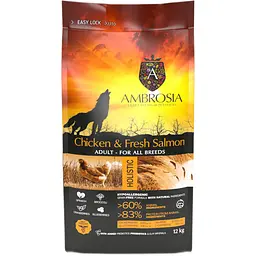 Уцінка. Корм сухий Ambrosia Grain Free Dog Adult Chicken & Fresh Salmon для дорослих собак усіх порід з куркою та свіжим лососем 12 кг  09.10.26