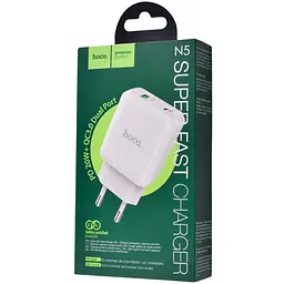 Мережевий зарядний пристрій 1 USB + Type-C Hoco N5 PD20W +QC 3.0 3 A White + Cable Type-C to Type-C - мініатюра 4
