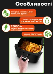 Багатофункціональна мультипіч Crownberg Air Fryer Grill на 5 літрів Аерогриль, аерофритюрниця без олії Black - мініатюра 5