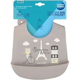 Слинявчик Canpol babies Bonjour Paris силіконовий з кишенькою бежевий (74/027_bei) - мініатюра 2