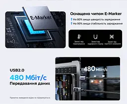Кабель UGREEN L530 USB-C - USB-C PD 240 Вт з LED-дисплеєм 3 м чорний (65868) - мініатюра 5