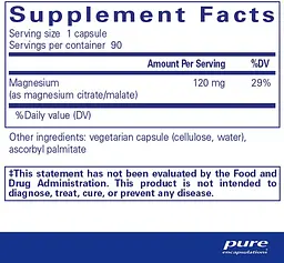 Магній цитрат / малат Pure Encapsulations Magnesium (citrate / malate) 90 капсул - мініатюра 2
